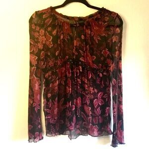 Sheer blouse, beaded middle, keyhole tie front with beaded tie witchy feminine